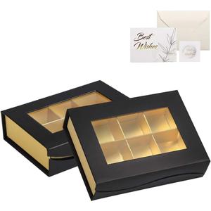 Christmas Black Empty Chocolate Gift Boxes, Sturdy Storage Box Clamshell Packaging With Magnet Adsorption And Clear Window Sleeves, Gift Packing Boxes for Pastries, Cookies, Pie (6 Lattices 2 Pack)
