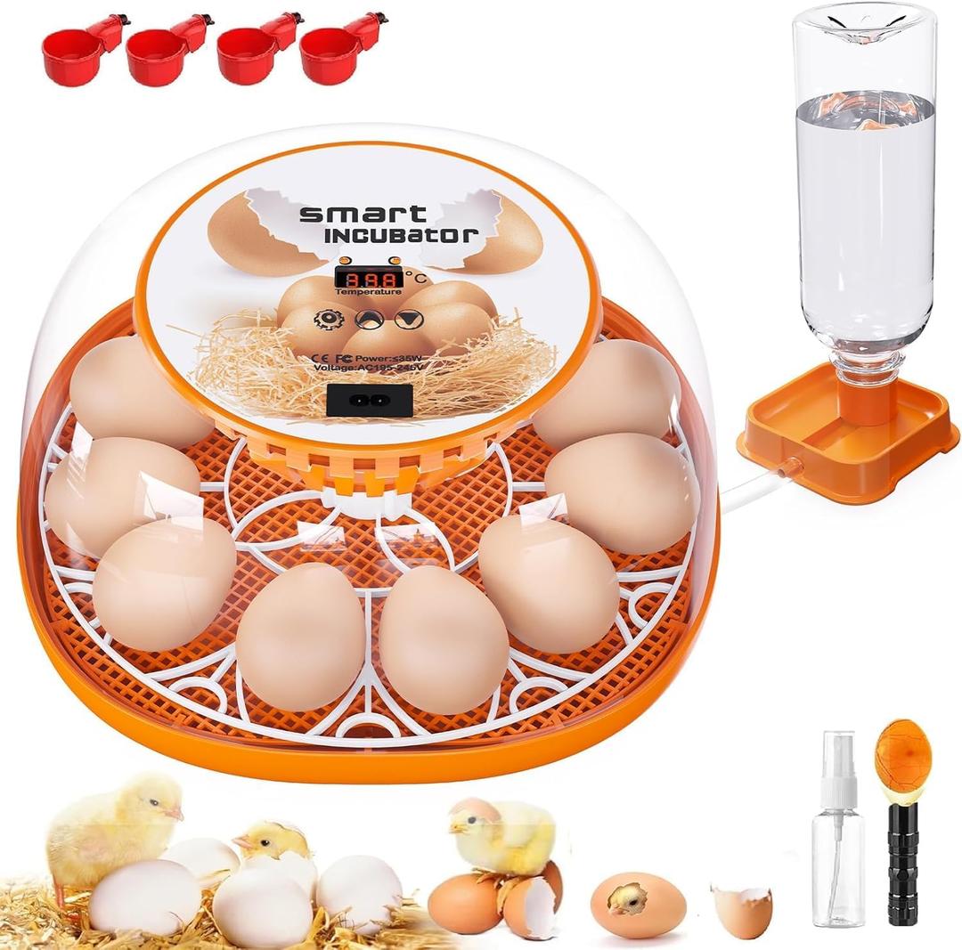 12 Egg Incubator with Automatic Egg Turning and Temperature Control, Automatic Water Adding, LED Egg Candler, Incubators for Hatching Eggs, Chickens, Ducks, Quail