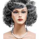 Old Lady Wig for Women Gray Granny Curly Wig with Necklace and Glasses for Halloween Costume Party Cosplay