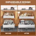 Seinloes 4Pack Expandable Pull Out Cabinet Organizer 21"Deep with Raising Pad for Framed Cabinets,Slide Out Drawers with 4pcs Divider Racks,Roll Out Shelves Adhesive,Adjustable Width 12.05"-20.4"White