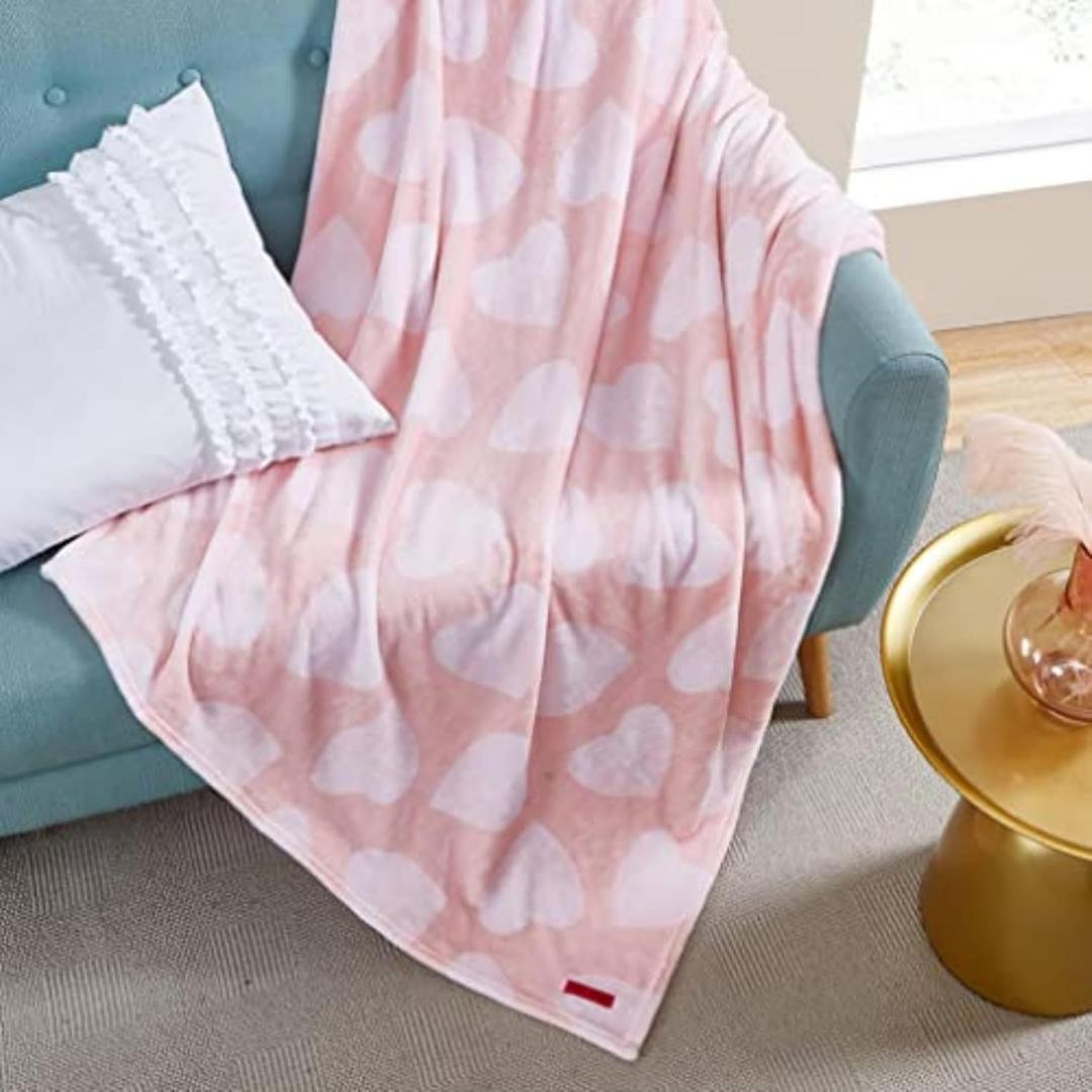 Betsey Johnson - Throw Blanket, Buttery-Soft Throw Blanket for Couch or Bed, Boldly Plush & Oversized Bedding (Dotted Heart Pink, 50" x 70")
