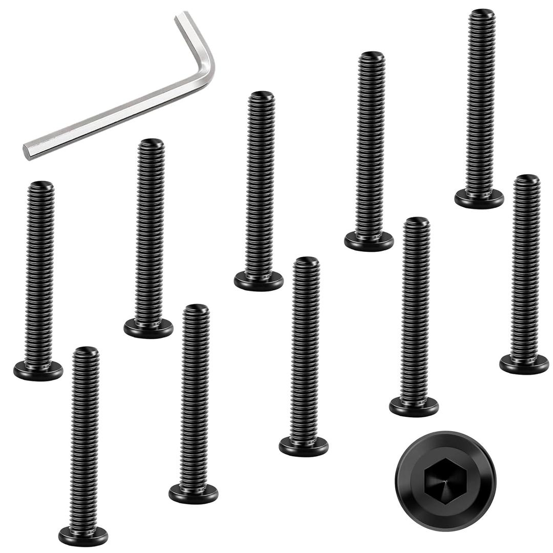 M6 x 55mm Bolt, 10 Pcs Per Set with 1 Hex Spanner, Flat Head Hex Socket Cap Bolts, Alloy Steel Black Oxide Full Thread, for Furniture, Shelves, Crib, Tables and Chairs Assembly (55 mm)