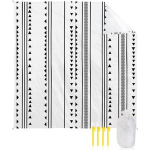 ALAGEO Beach Blanket Boho Black White Sandproof Waterproof Beach Mat Geometric Stripes Sand Free Mat Quick Drying Beach Essentials for Vacation Lightweight with 4 Stakes & Corner Pockets 83"x79"