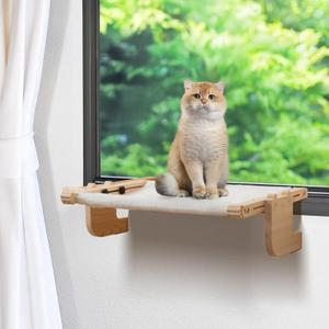 Laveivert 2-in-1 Cat Sill Window Perch, Cat Window Seat for Small & Large Cats, Nartural Color Wood & Metal Frame Cats Indoor Hammock Free-Standing, Easy to Adjust Windowsill