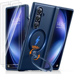 TORRAS 360 Spin Magnetic Stand for Galaxy Z Fold 7 Case, MILGrade Hinge Protection, Fit for Magsafe, 360 Kickstand & Ring Holder, Armor Hard Slim Case for Samsung Galaxy Z Fold 7, Blue