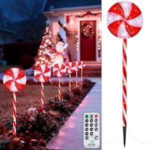 Brightown 6 Pack Lollipop Christmas Pathway Lights Outdoor - 29IN 120 LED Candy Cane Lights with 8 Lighting Modes, Waterproof Christmas Light Outdoor Decoration for Lawn Yard Walkway, Red and White