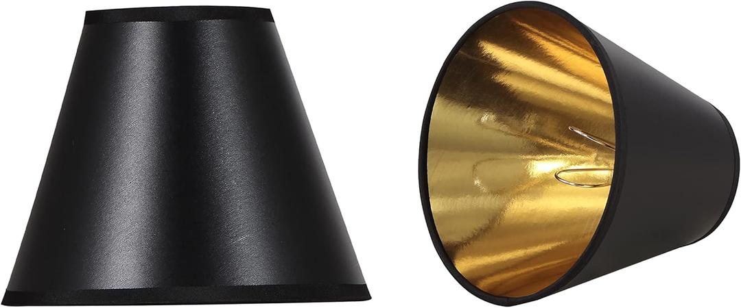 Aspen Creative 32210-2, Hardback Empire Transitional Clip-On Chandelier Shade, Black w/Gold inside, Washi Paper, 3" Top x 6" Bottom x 5" Slant, Set Of 2