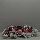 Christmas Candle Holder Centerpiece with Red Ornaments & Berries, Frosted Pine Branches with Candle Tray, Winter Holiday Table Decoration for Dining Room or Mantel Display