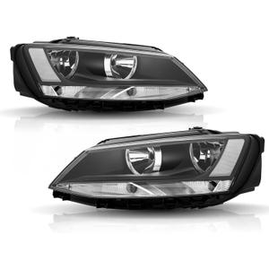 Headlights Assembly Compatible With 2011-2018 Volkswagen Jetta MK6 Seden & Hatchback Headlamp W/O DRL, NOT Fit Sport Wagon Models, Black Housing Clear