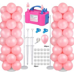 Gifts2U Balloon Column Stand and Balloon Pump, Electric Balloon Pump with 2 Sets 7Ft Ajustable Balloon Column Kits and 100 Pcs Balloons for Graduation Birthday Party Home Decoration (100-110V 600W)