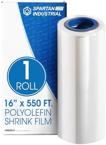 Spartan Industrial - 16" X 550' Polyolefin Centerfold Heat Shrink Wrap Roll - 80 Gauge Shrinkable Film for Packaging Books, Toys, Sporting Goods, Medical Supplies, and More