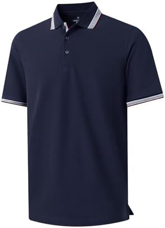 Men's Pique Polo Shirts Long Sleeve Cotton Blend Tipped Casual Collared Polo Shirts Business Classic Fit Size XL