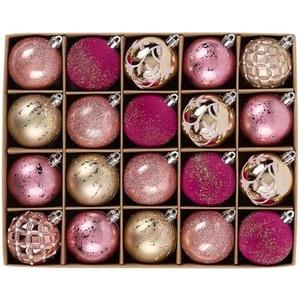 DecorbyHannah Pink Gold Christmas Ornaments, 20ct 2.36 inch Velvet Christmas Tree Decorations,Shatterproof Plastic Decorative Hanging Ball Bulk Set for Xmas Home Party Holiday Table Decor