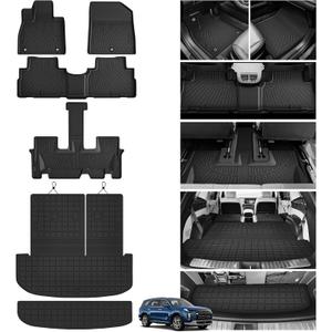 Powerty Floor Mats for 2020-2024 2025 Hyundai Palisade 7/8 Seat Car Mats, All Weather TPE Cargo Liner Backrest Mats Trunk Lower Car Mat Interior Protector Full Set for Palisade Accessories