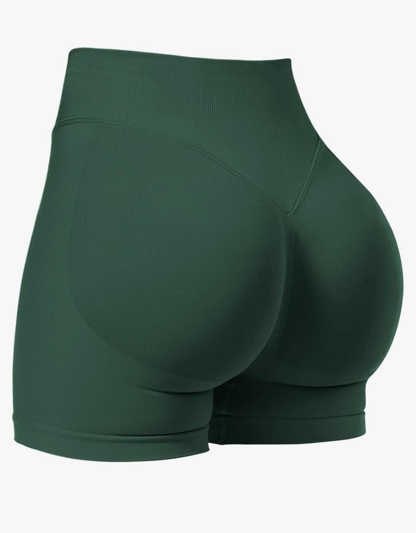 VOYJOY Women Workout Impact Shorts 2.5"/ 3.6"/ 4.5"/ 6" Scrunch Butt Lifting Gym Seamless Booty Biker Shorts Green M