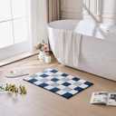 CozeCube Bath mats for Bathroom Non Slip, Fluffy Absorbent Microfiber Bath mat Washable, Aesthetic Bathroom Rugs, Cute Navy Blue Checkered Bath mat, Navy Blue, 32" x 20"