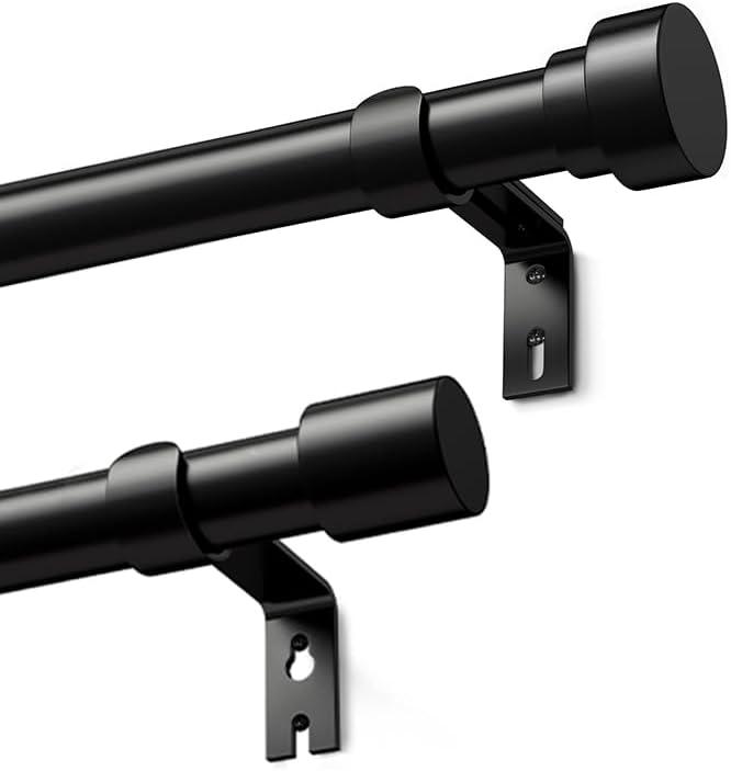 Curtain Rods for Windows 144, 1 Inch Adjustable Heavy Duty Black Curtain Rod, Outdoor Indoor Room Divider Modern Drapery Pole,curtain rod with two pairs of ends, black