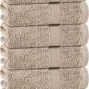 White Classic Taupe Hand Towels for Bathroom [6 Pack] Cotton Hand Towel Bulk for Gym, Kitchen and Spa, 16x27 Inches Soft Highly Absorbent Quick Dry Terry Salon Towels