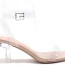 Cape Robbin Wisdom Clear Chunky Block Low Heels For Women, Transparent Strappy Open Toe Shoes Heels For Women (6, Nude)