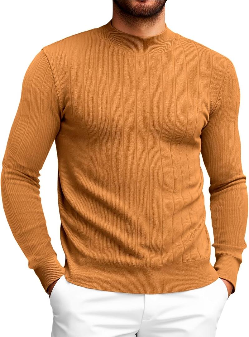 Runcati Mens Mock Turtleneck Sweater Slim Fit Casual Ribbed Knitted Pullover Fall Winter Basic Warm Sweaters