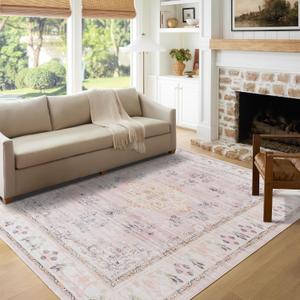 Auemtyn 10x14 Washable Area Rug for Living Room, Pink Rug with Non Slip Backing, Low Pile Carpet for Bedroom, Dinning Room (Multi Pink, 10'x14')