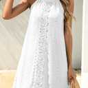 MITILLY Womens Halter Summer Eyelet Mini Dress Casual Sleeveless Floral Lace Lined Sundresses for Beach Vacation Holiday (White, L)