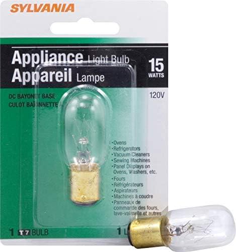 SYLVANIA Incandescent Appliance Light Bulb, 15W, T7, 110 Lumens, 120 Volts, Double Contact, Bayonet Base, Clear Finish (18200), Warm White, 1 Count (Pack of 3)