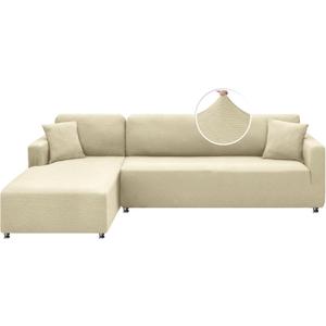 XINEAGE Sectional Couch Cover High Stretch L Shaped Sofa Cover 2 Pieces Non Slip Slipcover with Chaise Furniture Protector with 2 Pillowcases for Pets & Dogs (3 Seat Sofa + 3 Seat Chaise, Light Beige)