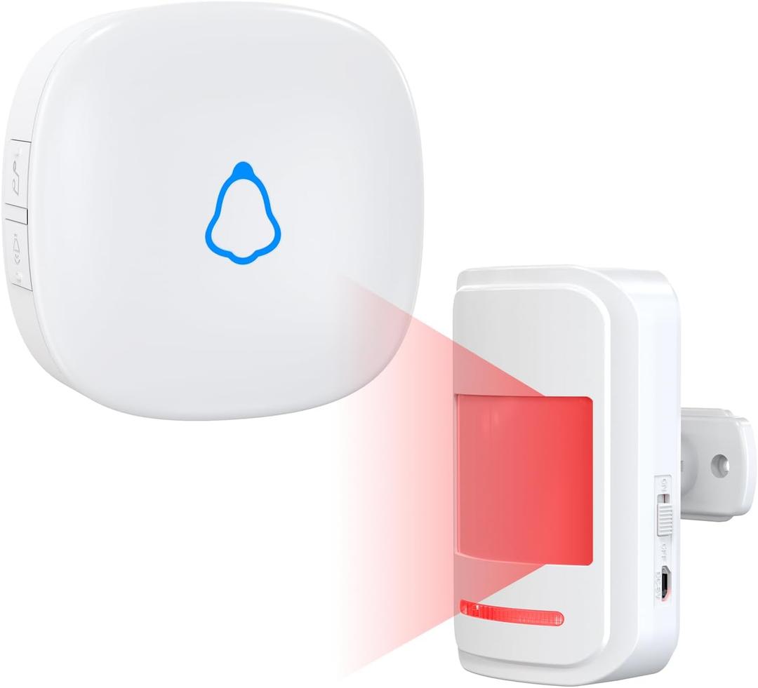 Motion Sensor Door Chime, METAK Wireless Motion Detector Alarm Indoor for Business When Entering/Home Doorway/Store Entrance/Garage Security, Pet/Elderly/Dementia Monitoring Buzzer, PIR Door Entry Bell (White)