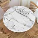 Fiokroo Black and White Marble Texture Tablecloth with Elastic Edge, Round Table Cloth Washable Reusable Table Cover for Kitchen Dining Party Picnic, Medium (Suitable for 30-35 in)