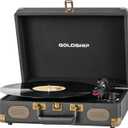 Portable Vinyl Record Player 3-Speed Bluetooth Turntable with Rechargeable Battery, Retro Suitcase Design, Aux in/RCA Line Out and Headphone Ports (White)