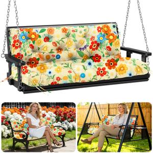 Porch Swing Cushions Outdoor 70 inch x 40 Waterproof Swing Cushions 3 Seater Replacement with Backrest & 8 Ties 5" Thick Bench Swing Cushions for Outdoor Furniture Patio(Yellow Flowers)
