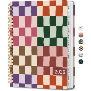 2026 Planner, Weekly and Monthly Calendar Planner for Women, Jan 2026 - Dec 2026, Hardcover Planning Agenda book with Tabs, Spiral Bound, Inner Pocket, Perfect for School Office Supplies, 6.3" x 8.5" - Checkered