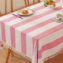 TruDelve Cotton Rectangular Tablecloth Red Striped Tablecloths Farmhouse Fabric Tablecloths for 6 Foot Rectangle Tables (86"x55", Red)