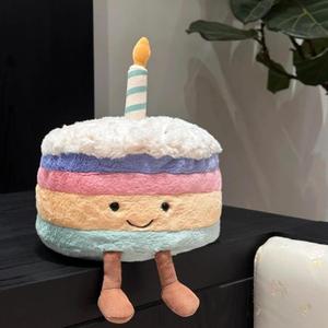 Birthday Cake Plush, Cute Birthday Stuffed Animal for Girls, Funny Food Plushie, Soft Smile Cake Toy Adorable Birthday Gift