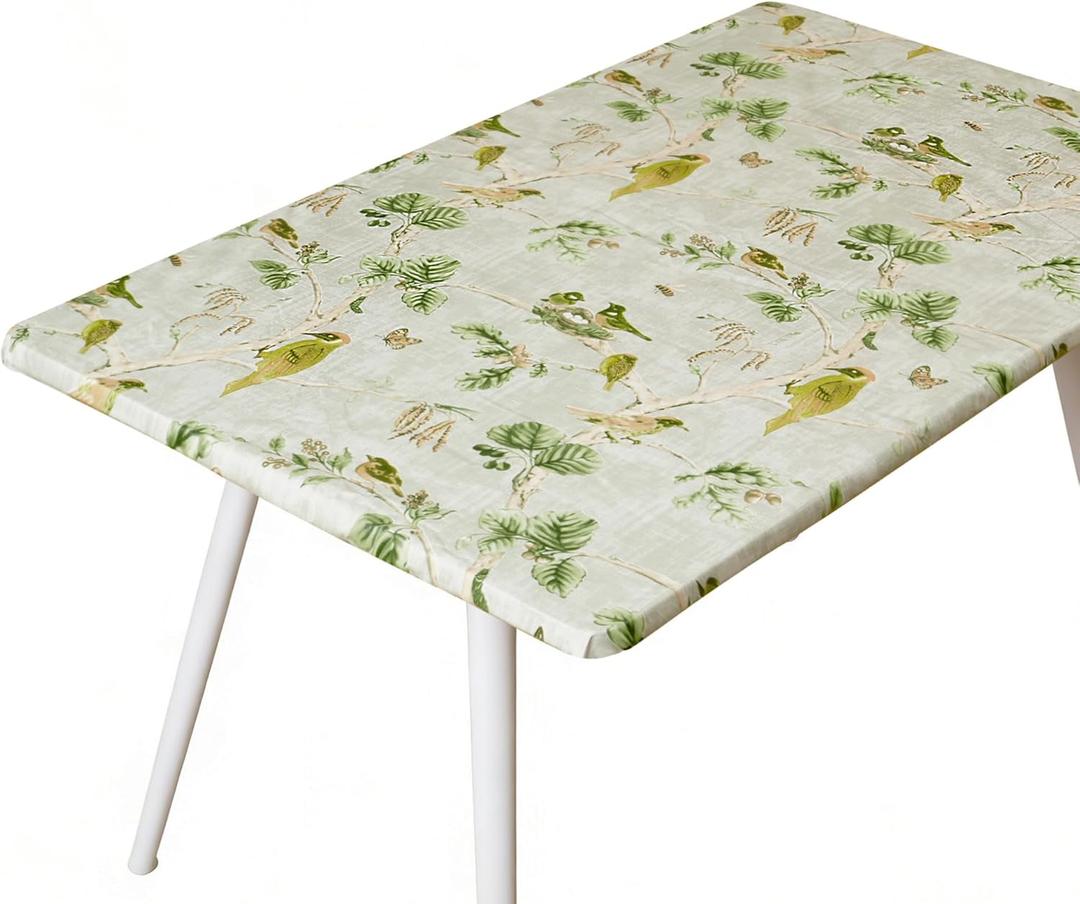 Rectangle Picnic Table Cloth, Elastic Waterproof Fitted Vinyl Tablecloths for 6 Foot Tables, Wipeable Flannel Backed Table Covers for Dining, Camping, Outdoor(Magpie,30"x72")