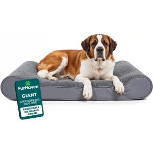 FurHaven Orthopedic Dog Bed for Large Dogs, Luxe Lounger Contour Mattress with Solid Orthopedic Foam Slab for Joint Support, Removable Washable Cover, Giant XXXL, Plush Suede, Gray