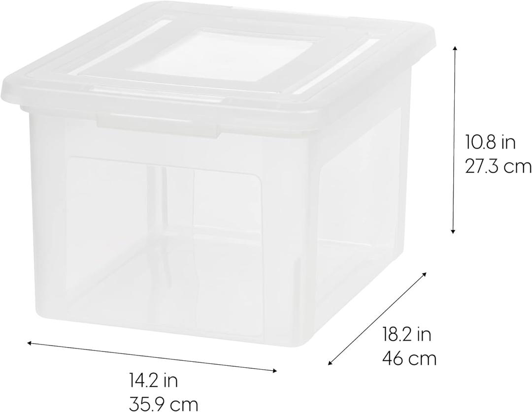IRIS USA File Box, Plastic File Organizer with Lids for Letter/Legal File, Portable Document Box For Moving, Storage Bin with Durable and Secure Lid, Stackable Nestable BPA-Free, Clear 35 Qt. 2 Pack