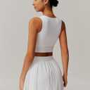 Women 2 Piece Tennis Dresses High Waisted Pleated Skirt Sets Sleeveless Racerback Padded Crop Top Seamless Golf Outfits (L)