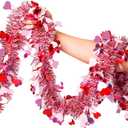 Valentines Garland Decor,50Ft Glitter Tinsel Heart Garland Decorations for Tree Mantle Bedroom Office Classroom Party Indoor Outdoor Holiday Home Pink Red White