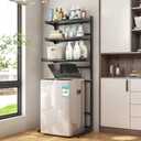 ABCOOL Over The Toilet Washer Organzier Adjustable Stand Storage Rack for Laundry Shelf Bathroom Space Save with Height Adjustable Drawer Table (3 Tier Washer, Black)