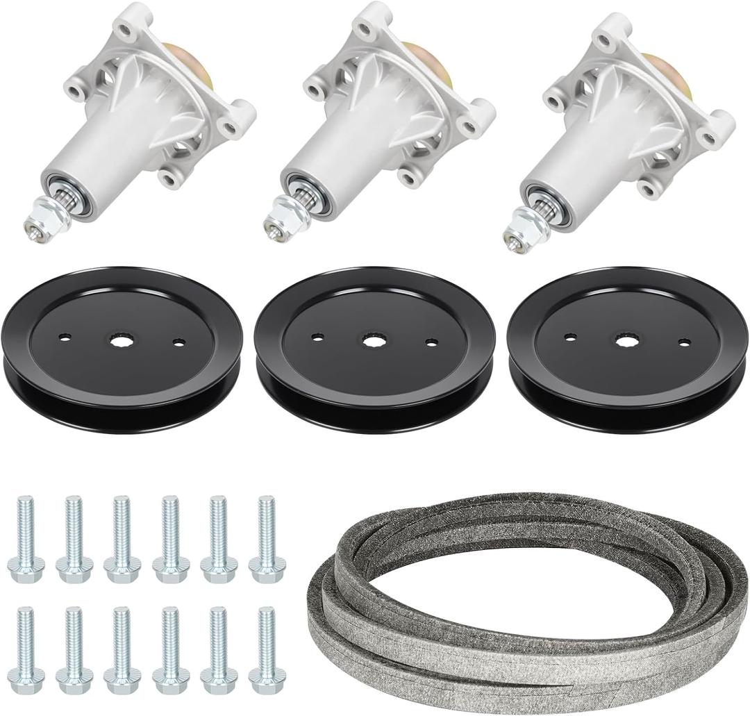 Youxmoto 187292 Spindle - 54 in Deck Rebuild Kit LGT2654 for Husqvarna/Craftsman YTH2454 GTH2654T LGT24K54,3 Spindles 192870 532187292, 3 Pulleys 129861 173436, 148" Belt 196103 53219610