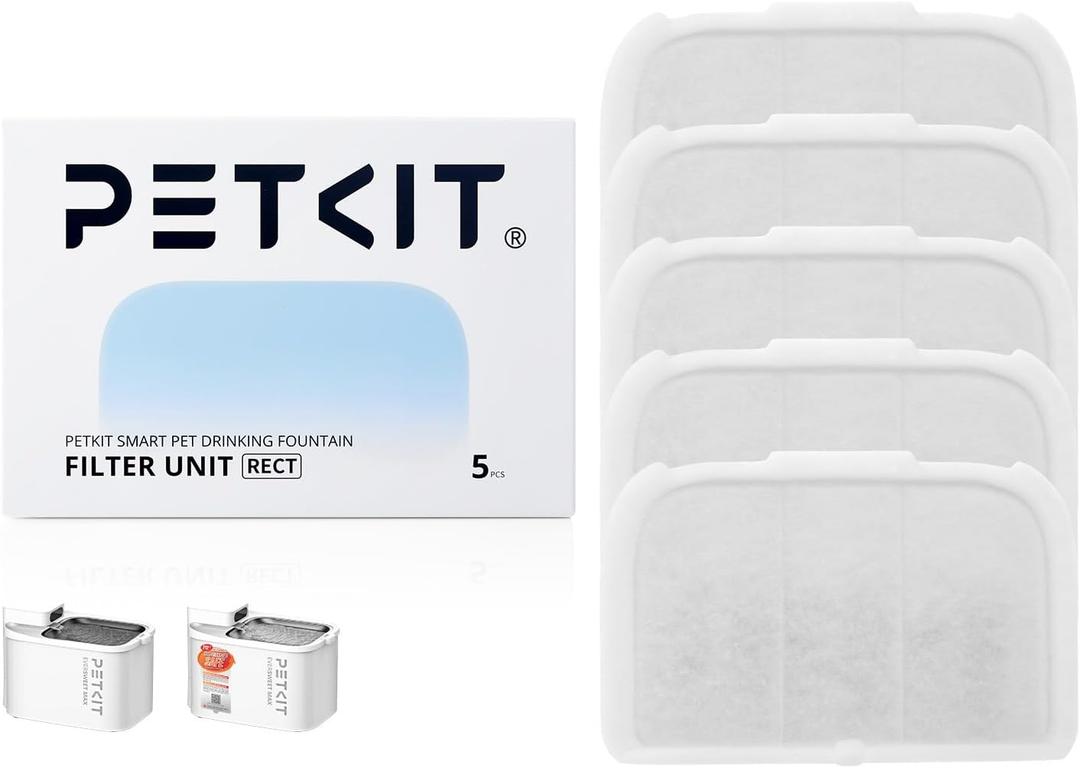 PETKIT Filter Unit Rect for EVERSWEET MAX Cordless Water Fountain, Replacement for 105 fl oz/3L Automatic Cat Fountain, 5 pack