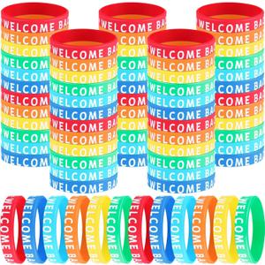 2 x Lenwen 72 Pcs Welcome Back to School Bracelets First Day of School Bracelets Silicone Wristbands Rubber Colorful Rewards Classmate School Gifts Kindergarten Semester Begins for School Party Supplies