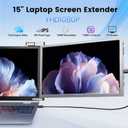15'' Laptop Screen Extender, 1080P FHD Ultra-Thin Portable Monitor for 15"-17" Laptop with USB-C/HDMI Port, Plug and Play, for Mac/Windows/Android, Triple Screen Ideal for Remote Work & Multitasking