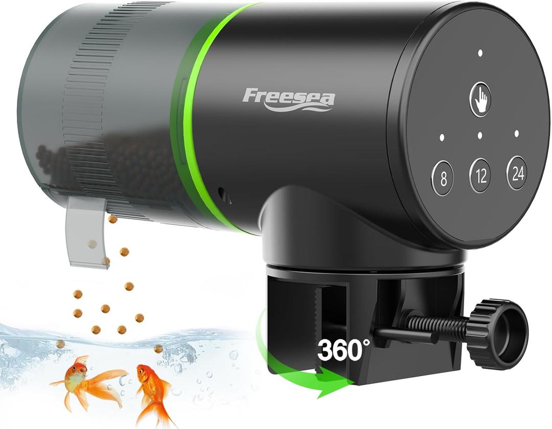 FREESEA Automatic Fish Feeder for Aquarium: Auto Fish Food Dispenser with Timer for Small Tank Betta Turtle - Battery Vacation Self Feeding for Flakes (069)