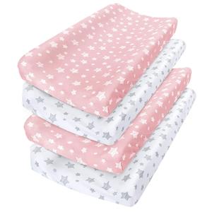 Changing Pad Cover for Girls 4 Pack, Lovely Print Soft Unisex Diaper Change Table Sheets, Fit 32"x16" Contoured Pad, Comfy Cozy 4-Pack Cradle Sheets (White&pink (Pack of 4))