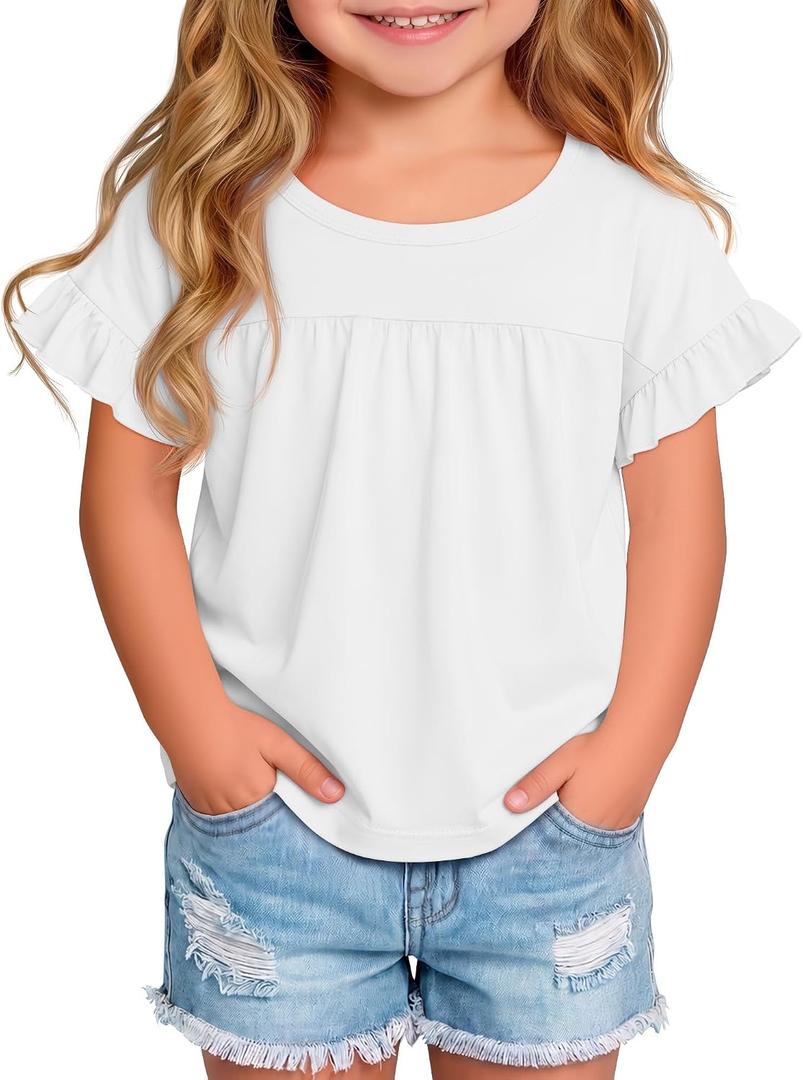 Toddler Girls' Cotton Shirts | Summer, Cute, Ruffle, Short Sleeve for Baby Girl, Crew Neck, Daily Wear, School Uniform, Family Gatherings, Family Photos