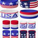 American Flag Sports Headband and Wristband- Striped Sweatband Set for Basketball, Football, Running, Gym, Exercise