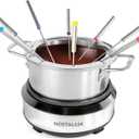 Nostalgia 8-Cup Electric Fondue Pot Set for Cheese & Chocolate - 8 Color-Coded Forks, Temperature Control - Kitchen Gadgets and Appliances for Hors d'Oeuvres and More - Stainless Steel